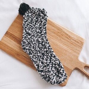 Black Fluffy Pom Pom Socks